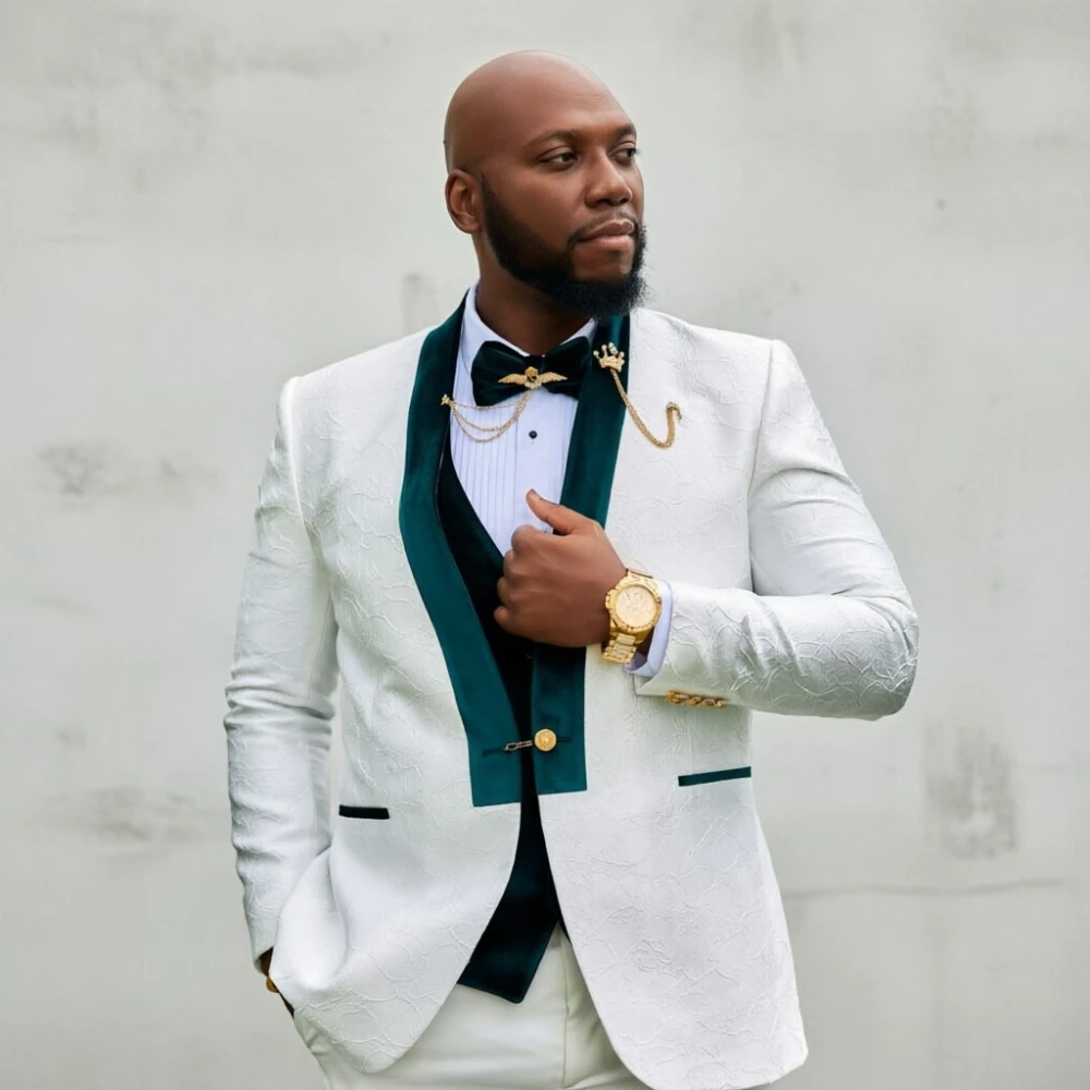 

Floral Pattern Men Suits Men Runway Style White Floral Pattern Suit Stylish Formal Blazer for Red Carpet Wedding Party Event