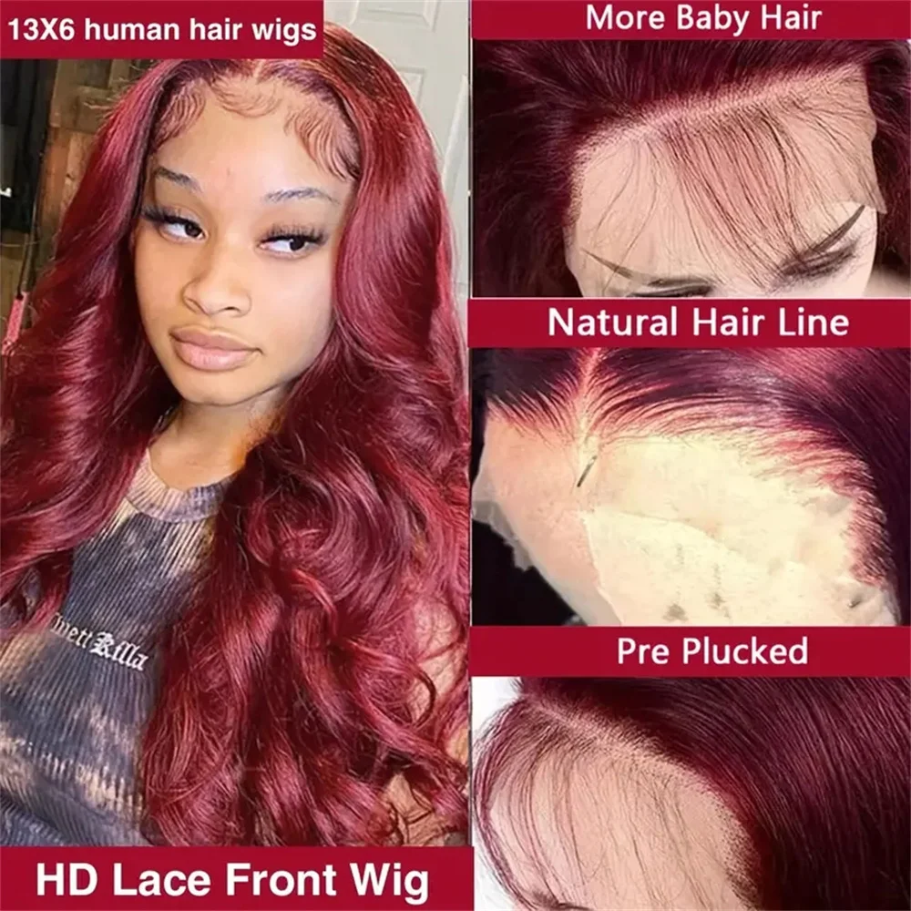 99j Burgundy Body Wave 13x4 Lace Front Human Hair Wig Brazilian Remy 13x6 Hd Transparent Lace Frontal Wigs For Women Choice