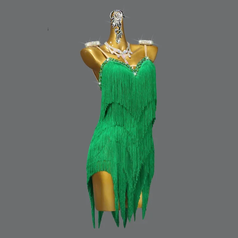 Robe de danse latine pour femmes, jupe à franges, costume de ligne, scène, salle de Rh, Rh, soirée, vêtements de sport féminins, samba, Gelgirl