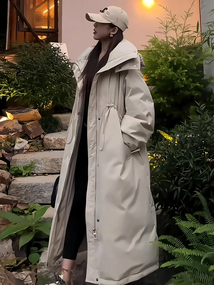 Thiened invierno blanco Du down Puffer Jaet abrigo largo de mujer cálido perezoso Sle prendas de vestir exteriores con capucha moda 2024 nueva llegada