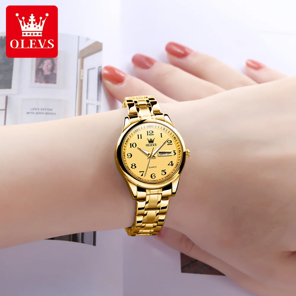 OLEVS Quartz Watch Women Fashion Ladies Watches Wrist Waterproof Luminous Stainless Steel Gold Women Watches Luxury Elegant