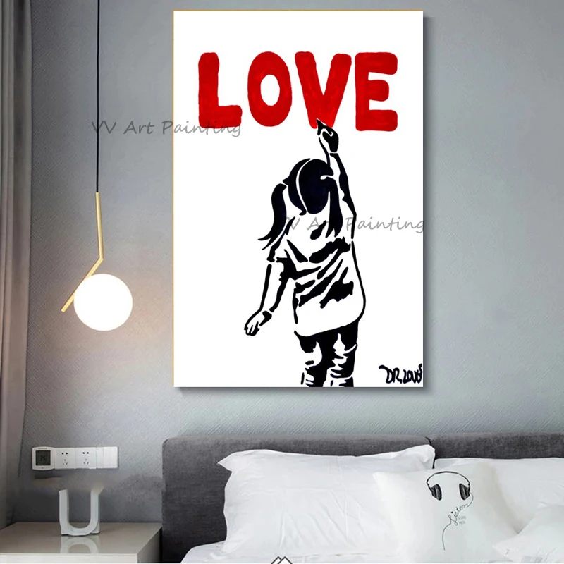 The Hand-painted Modern Girl Write Love Oil Painting On Canvas Figure Oil Painting Mural Arts for Living Room Decoration Cartoon