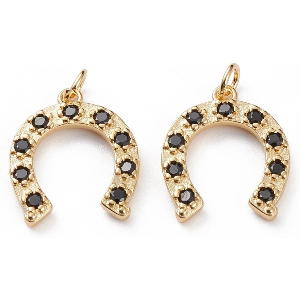 2Pcs Brass Micro Pave Black Cubic Zirconia Pendants with Jump Rings U Shape Pendants Real 18K Gold Plated for Women DIY - view 2