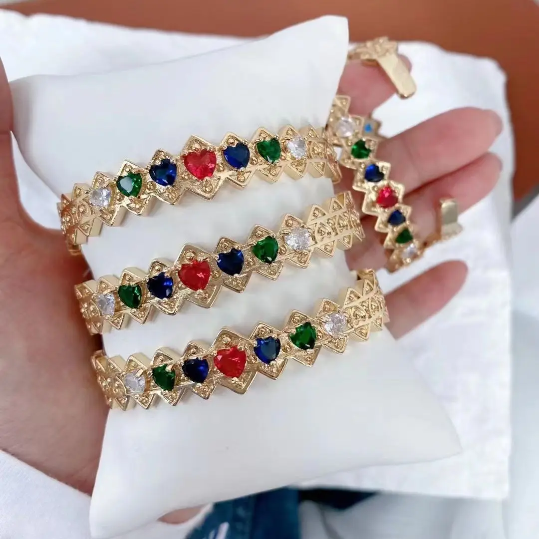 

3PCS, Fashion Luxury Colorful Crystal Bangle Copper CZ Cuff Bracelets Charm Wedding Engagement Birthday Jewelry For Women Gift