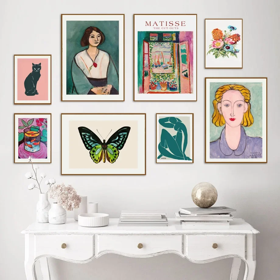 Butterfly Cat Flower Woman Nude Henri Matisse Vibrant Wall Art Canvas Painting Posters And Prints Pictures For Living Room Decor