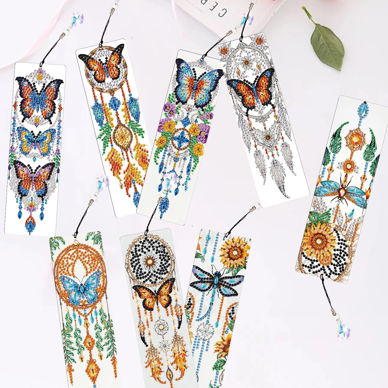 

8PCS Diamond Art Painting Bookmarks kits,butterfly net Diamond Art Pendant Supplies Shining Bookmarks Handmade Office Art Gifts