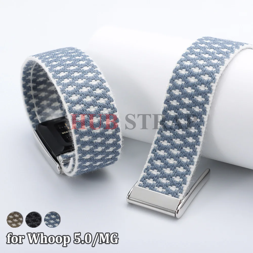 Woven Nylon Cashmere Elastic Sports Wrist Band for Whoop 5.0 MG Wristband Strap Blue Khaki Black Bracelet with U-shaped Metal