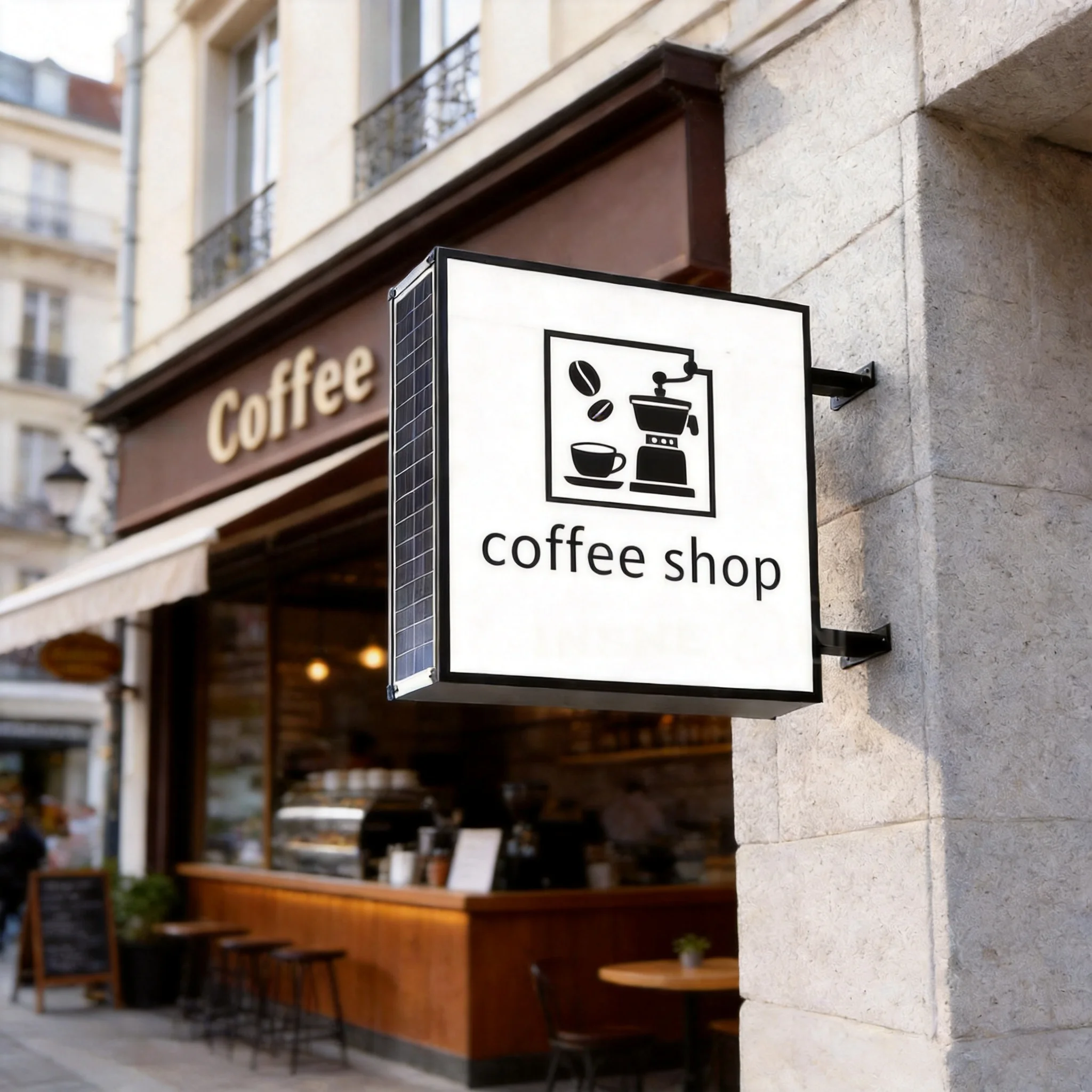 Custom Illuminated Billboard, UV-Printed Film Side-Hung Solar Light Box, Fireproof Waterproof Outdoor Storefront Sign for Café