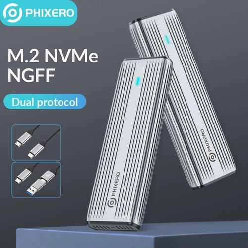 Imagen 1 del producto PHIXERO M.2 NVMe SATA SSD carcasa Dual Portocol NVMe a adaptador USB 10Gbps USB 3,1 Gen2 USB C caja externa aleación de aluminio