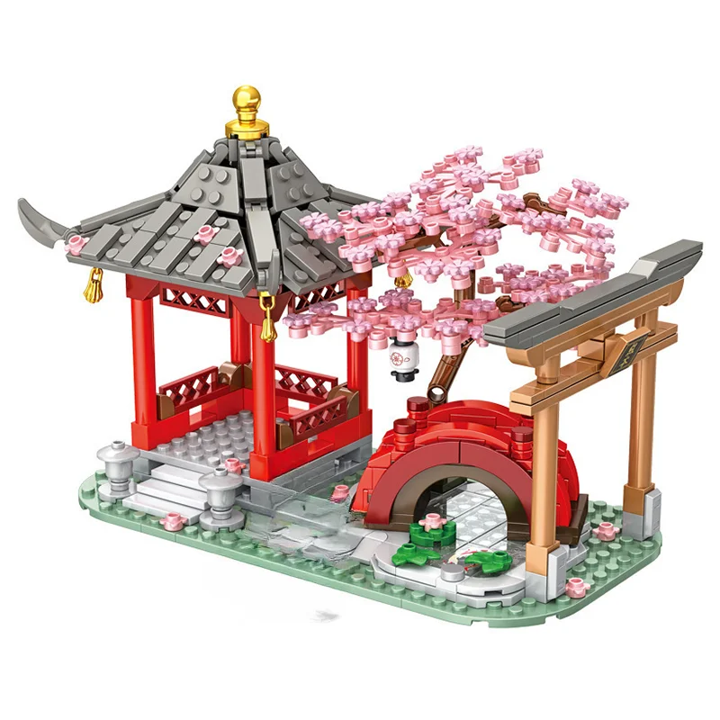 

Sakura Park MOC 880011 Gazebo Small Bridge Tree Ideas Buliding Bricks City Street View Architecture Model Blocks Toys Set Gifts