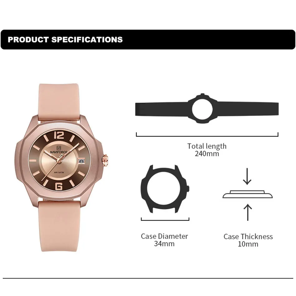 NAVIFORCE Famous Brand Women Watch Big Dial Quartz Watch Silicone Strap Wristwatches Waterproof Clock Reloj Mujer Dropshipping