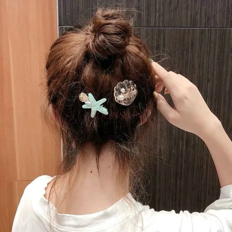 Vacation style ocean shell sea star hair clip with diamond edge clip temperament hair accessories