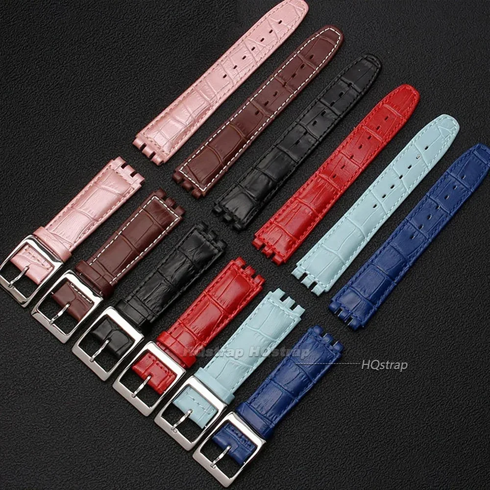 19mm 17mm Sweatproof Cowhide Wristband for Swatch Genuine Leather Bracelet Black Brown White Sport Watch Strap Wholesale
