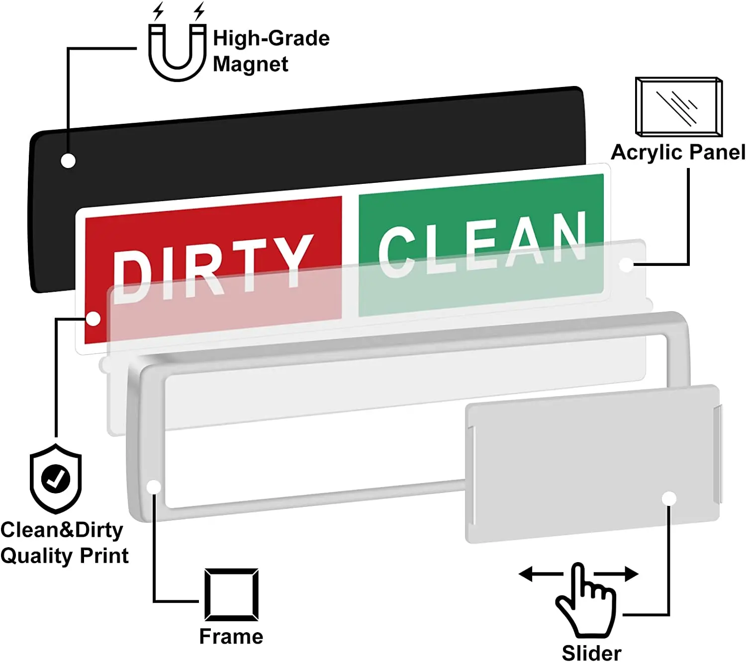 Clean Dirty Magnet for Dishwasher Upgrade Super Strong Magnet - Easy to Read Non-Scratch Magnetic Silver Indicator Sign