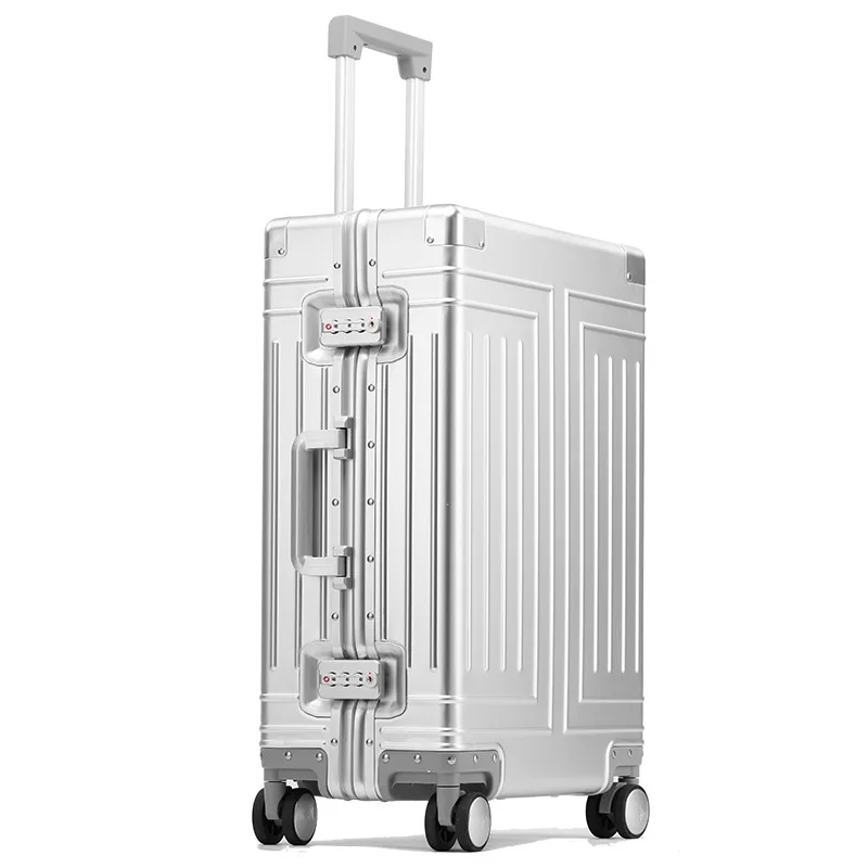 High End Bagagem de Viagem Pull Rod Caixa, Mala de bagagem, Metal Trolley Case, Masculino e Feminino, Top, All-Alumínio, 20, 24, 26, 28