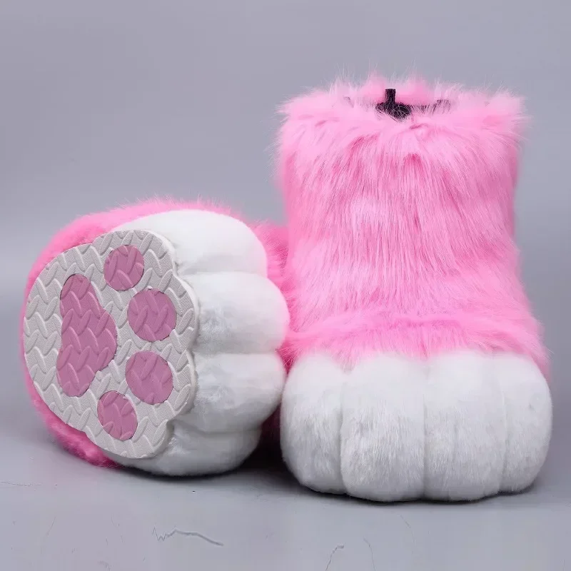 Fursuit Kigurumi, zapatos coloridos con patas de gato, disfraz de Kig peludo de felpa de dibujos animados, pies de gato, uñas, garras de tigre, zapato para fiesta de Halloween