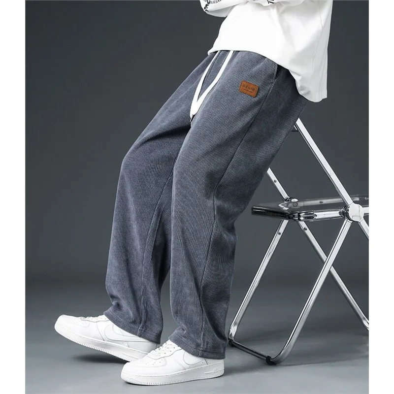 

Warm Fce Lined Straight Leg Pants Casual Floor Length Sweatpants Spring Autumn Trendy Brand Loose Fit Long Trousers