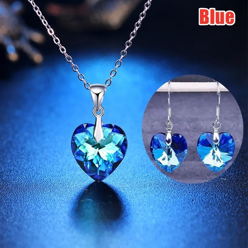 3pcs/set Beautiful Bridal Jewelry Set Heart Crystal Pendant Necklace Earrings Set Romantic Women Jewelry for Fashion