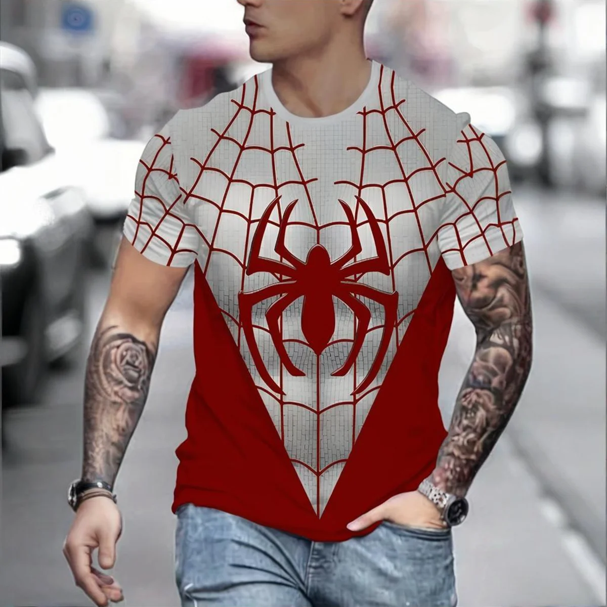 

Men's Summer Spider Man T-shirt Marvel Superhero Top Round Neck Loose Breathable Comfortable Fashion Casual
