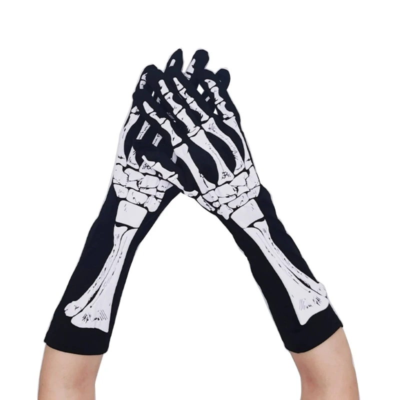 

Halloween Cosplay Skull Hand Gloves Full Finger Mitten Carnival Outdoor Gloves Skeleton Gloves for Boys Girls