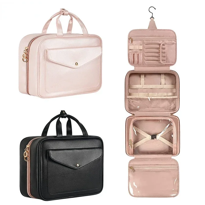 

New PU Leather Makeup Bag Large Capacity Travel Tote Waterproof Cosmetic Bag Toiletries Storage Bags Ladies Beauty Bag Organizer