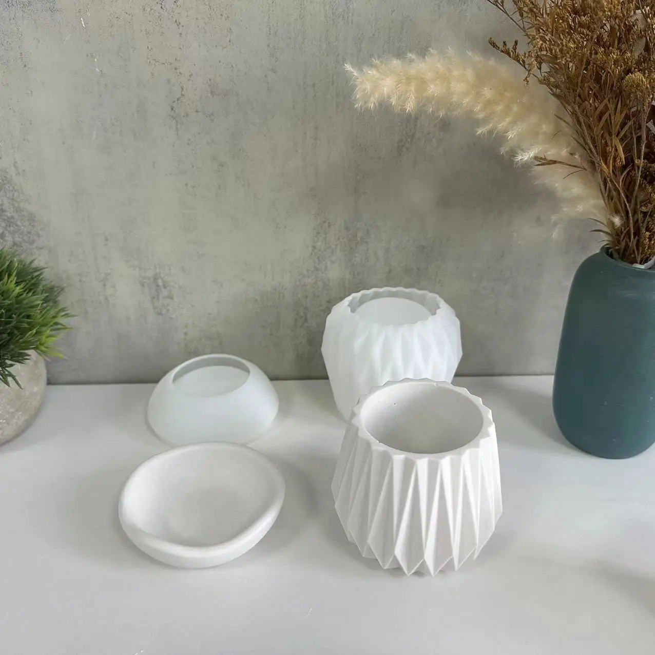 Faceted Candle Cup Mold Faceted Vase Potted Plant Silicone Mould Irregular Small Bowl Plate Plaster Drip Moulds