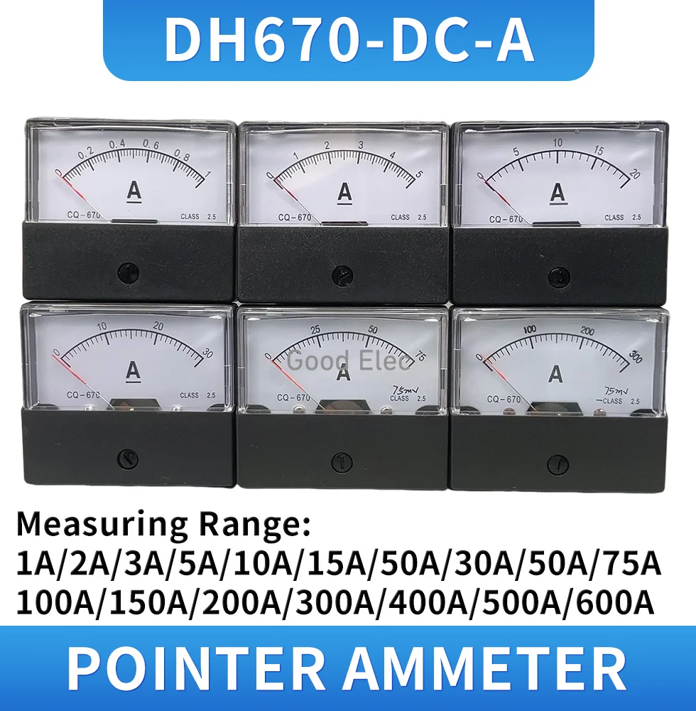 Anlog Amp Meter DH-670  DC1A2A3A5A1015A2030A50A100ADC Ammeter Gauge Current Meter Panel Ampere Meter Current Tester dc amp meter