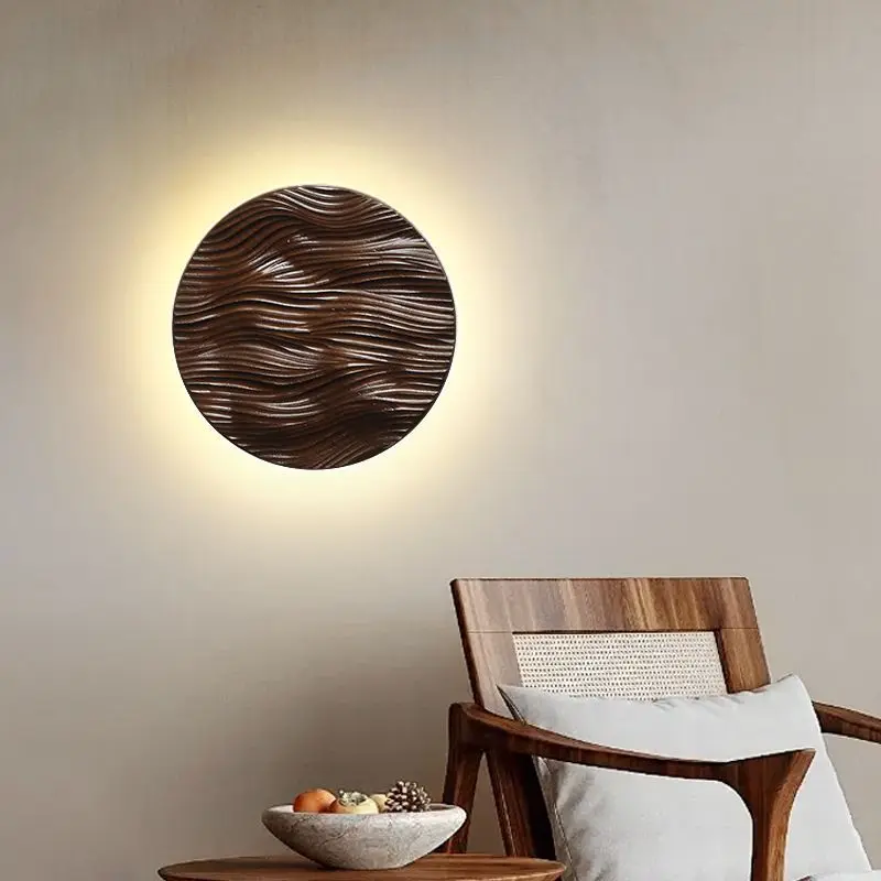 Modern Simple LED Wooden Wall Lamp Northern Europe Round Wall Lights Bedside Bedroom Stair Wall-mounted Indoor Lighting Fixtures