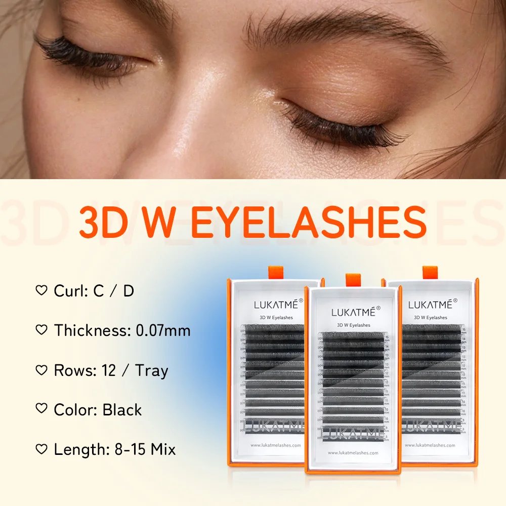 

LUKATME 3D W Eyelash Extension Automatic Flowering Premade Fans 3D Lash Extensions Natural Soft W-3D Lashes for Beginner