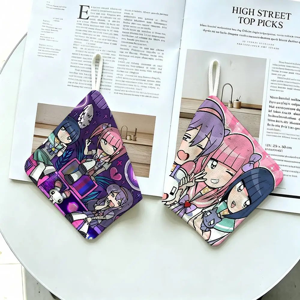 Pink Anime Menhera- C-Chan Polyester Cotton Hanging Kitchen Towel, Soft Hand Wiping Towel, Reusable for Kitchen Bathroom Home