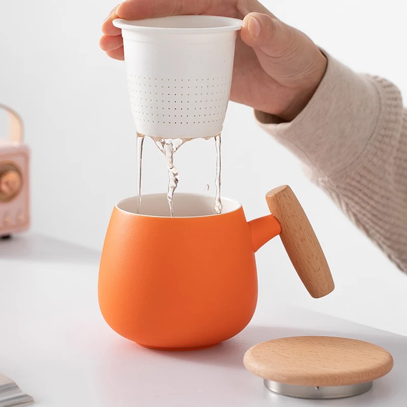 

Chinese Style Ceramic Mugs, Home Personal Office Creative Teacup With Cover, Filtered Tea Water Separation, Tea Cups, 400ml, 1Pc