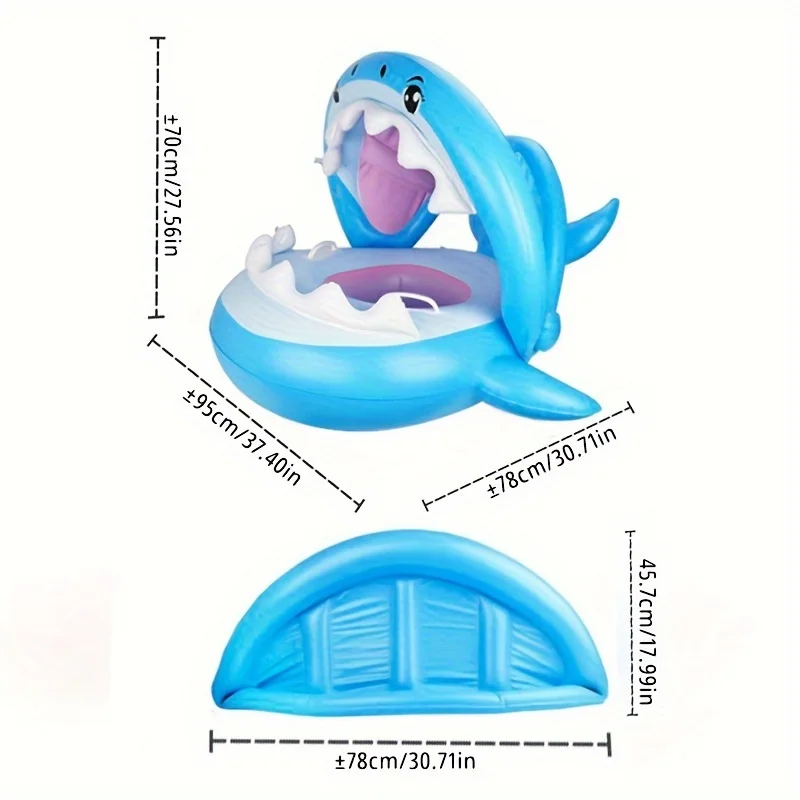 Baby Float Swimming Pool Toddler Floaties with Inflatable Canopy Shark Infant Pool Float for Kids Baby Swimming Pool Float Ring