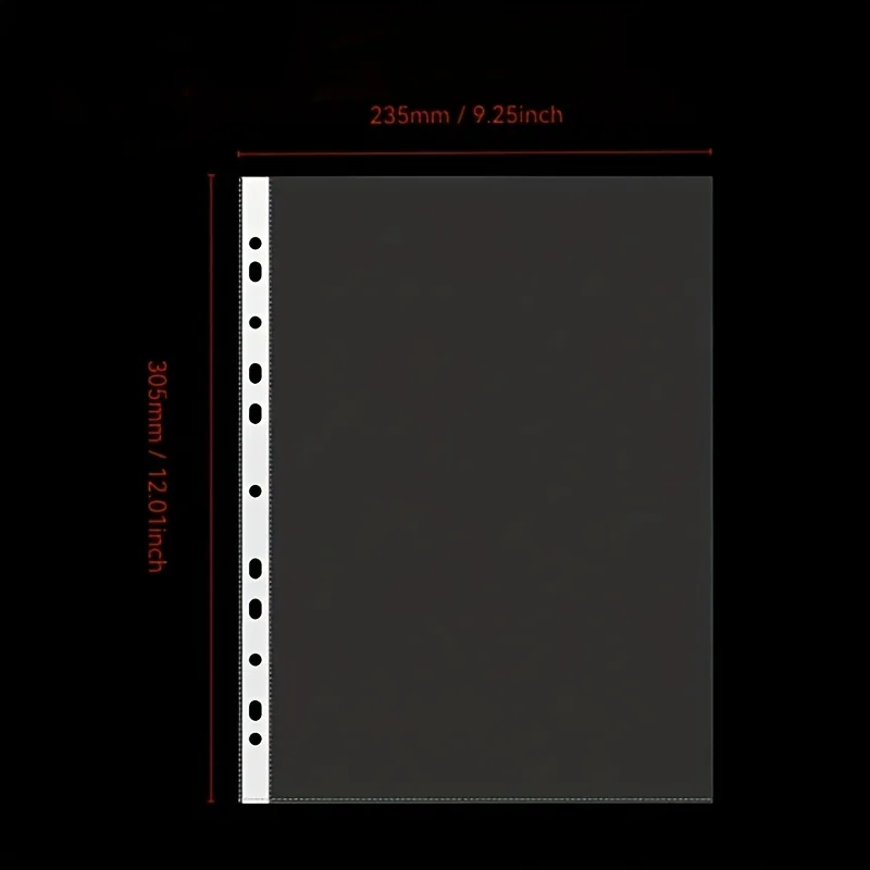 100pcs A4 File Bags | 11-Hole for 2-Ring & 3-Ring Binders | Durable PP Material | Office & School Organization | Protective Case