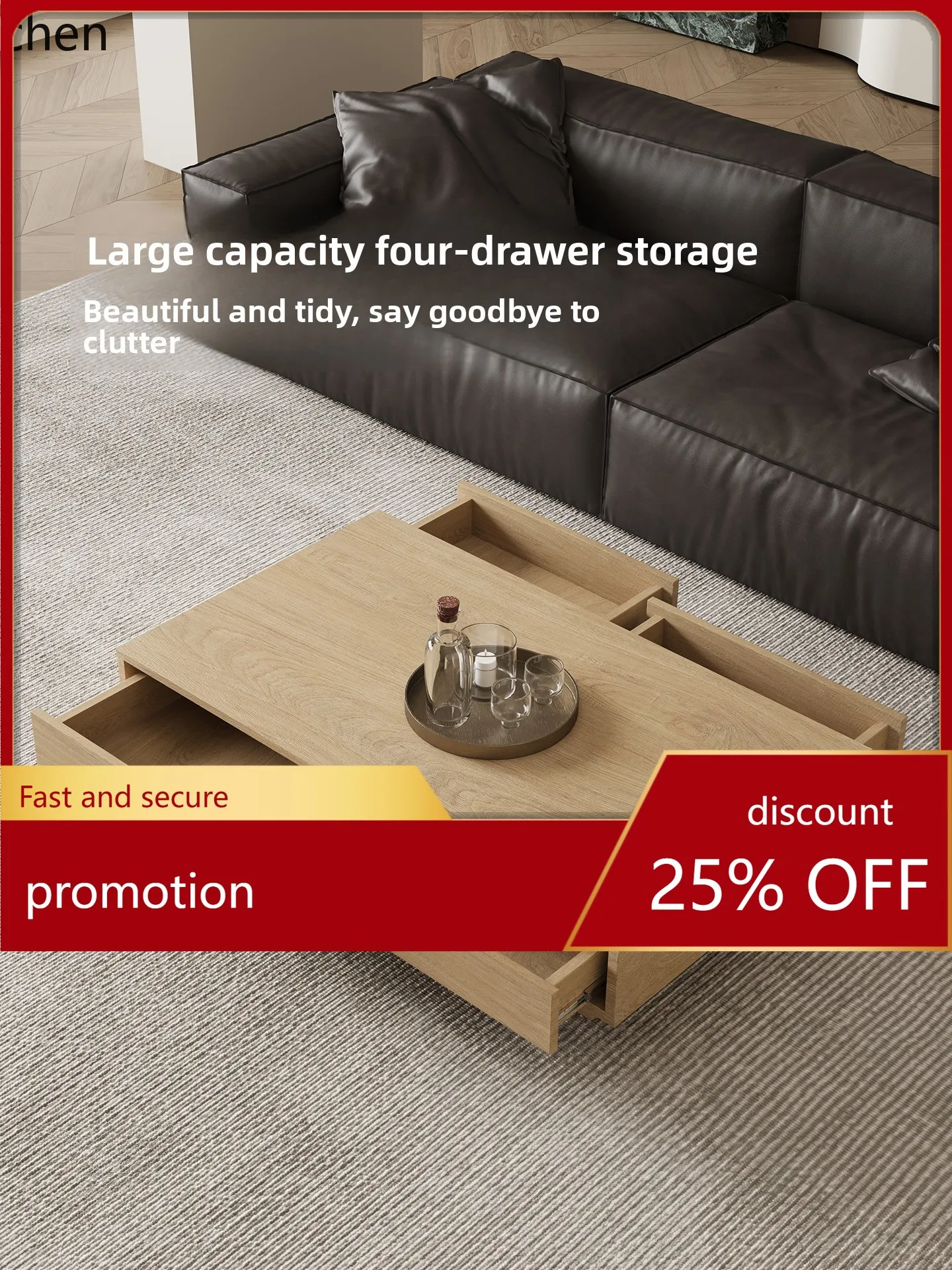 

ZML Living Room Coffee Table Living Room Household Coffee Table Square Shape Can Store Creative Coffee Table