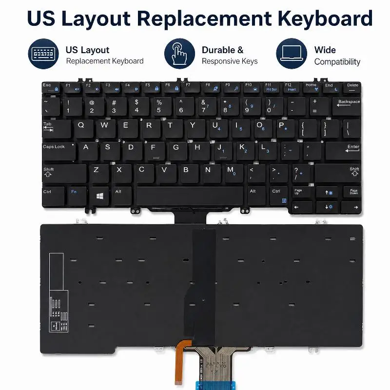 Replacement Keyboard Quiet Typing Waterproof Layer Compatible with Latitude E5280 5288 5289 7280 Work Use