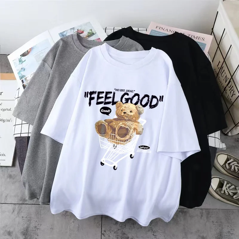 Cartoon Bear Short Sleeve T-shirt Women Loose Top Fashion Korean Style Tee