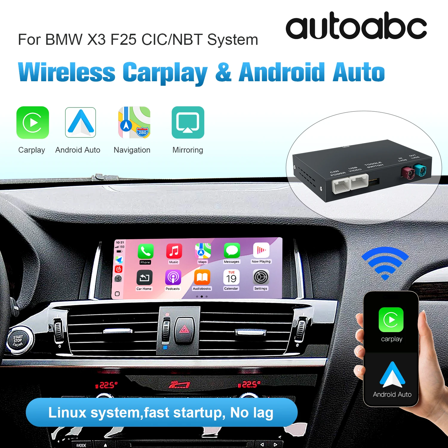 جهاز فك ترميز وظائف وصلة مرآة السيارة اللاسلكي الجديد لنظام CarPlay وAndroid لسيارات BMW NBT CIC X3 F25 G01 AirPlay Car Play
