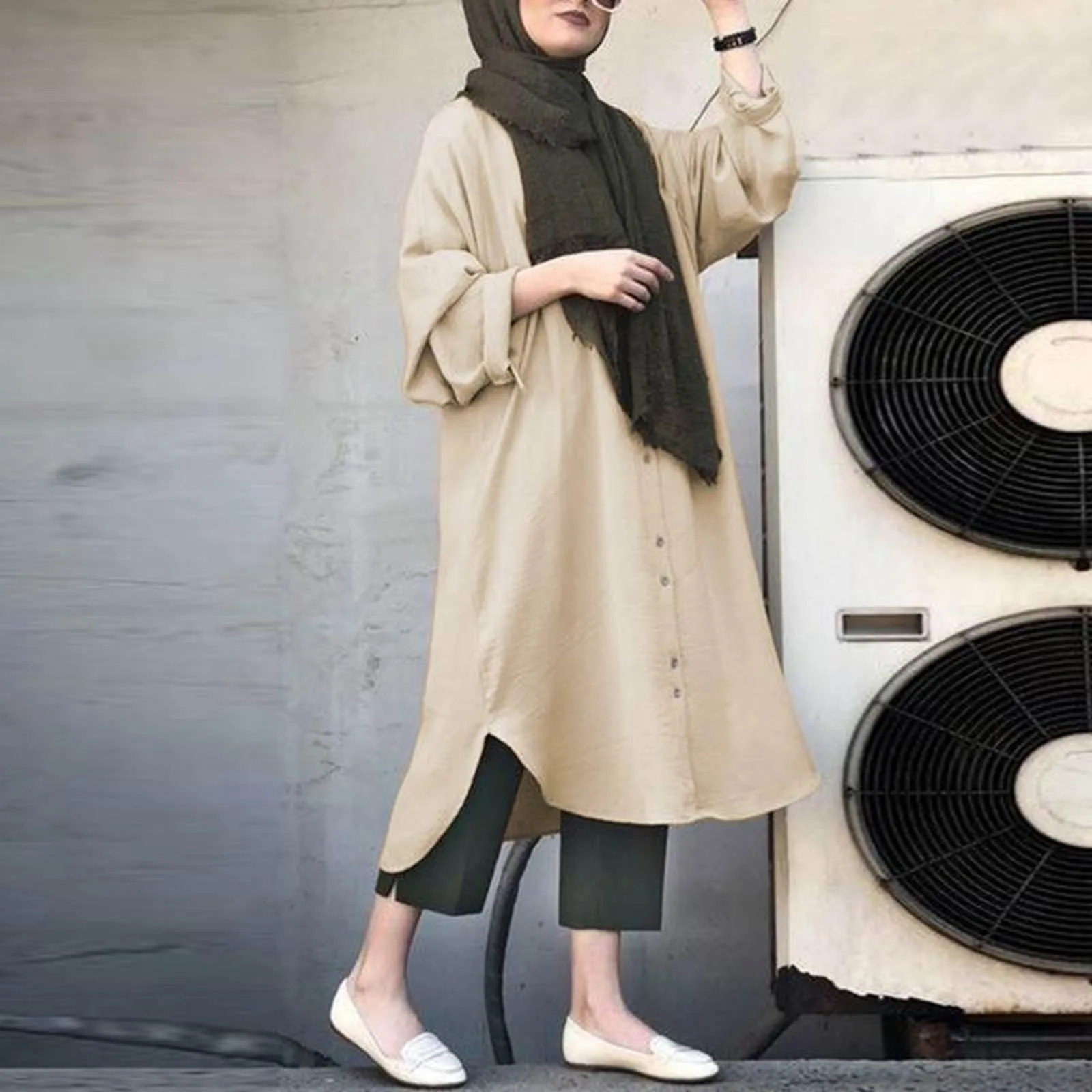 Muslim Dress for Women Shirt Dress Long Sleeve Abaya Shirt Wide Leg Pant Suits Arabic Dubai Dresses Femme Musulman Dresses