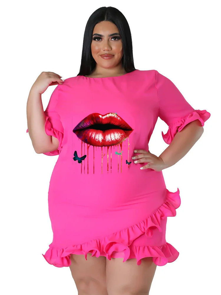 Wmstar Plus Size abiti per le donne Lip Printed manica corta elegante dolce Mini abito abiti estivi Dropshipping all'ingrosso 2023