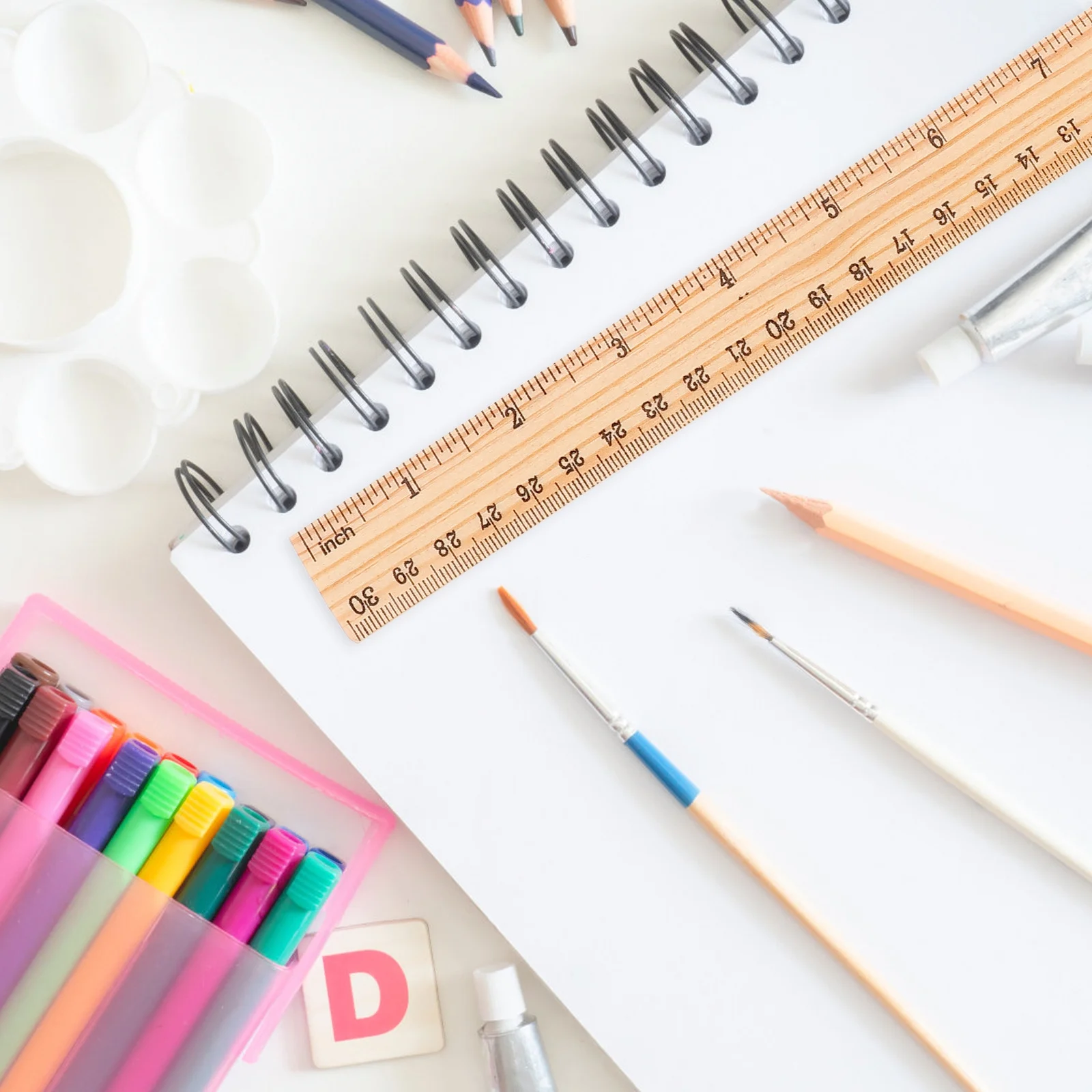 

30Pcs Math Ruler 15Cm Wooden Straight Edge Measuring Tool for Engineering Design Architecture Student Education Kit