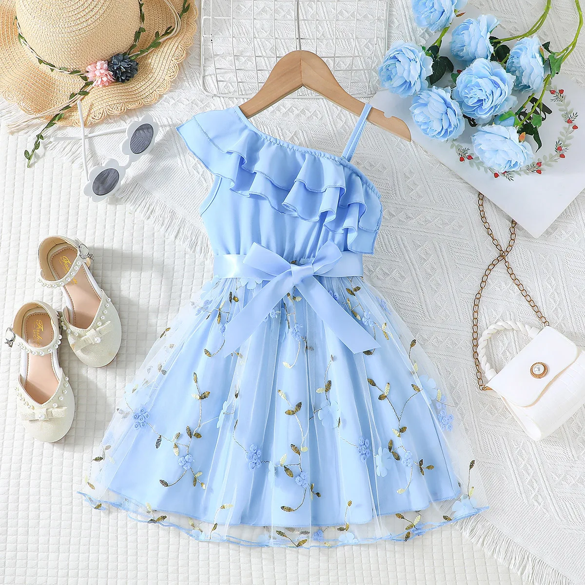 Dress For Kids 2-7 Years old Birthday Ruffled Embroidered Sleeveless Floral Princess Dresses Ootd For Baby Girl