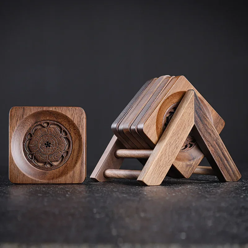 Walnut tea cup holder coaster solid wood insulation pad creative kung fu tea set tea ceremony accessories saucer