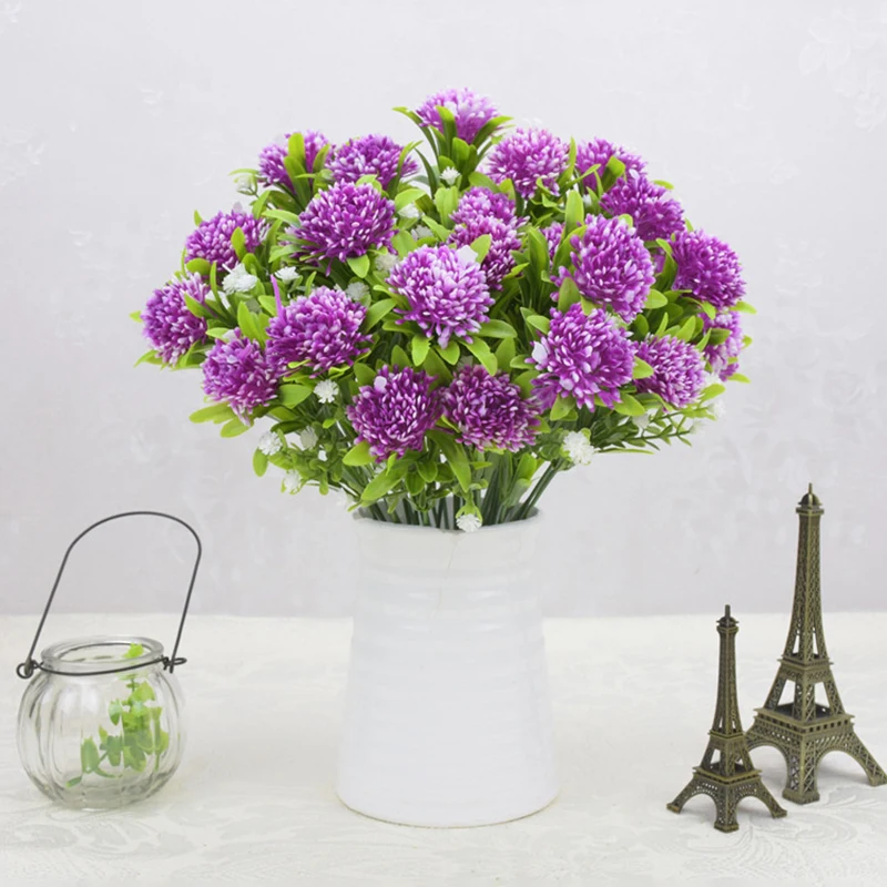 Household New 7 Head Hydrangea High Simulation Plastic Chrysanthemum Wholesale Aquatic Grass Small Bunch Fake Flowers