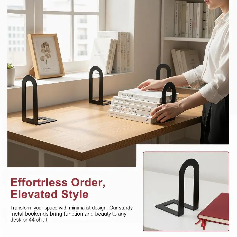 1 Pair L-shaped Iron Bookends Innovative Aesthetic for Home Decoration and Design
