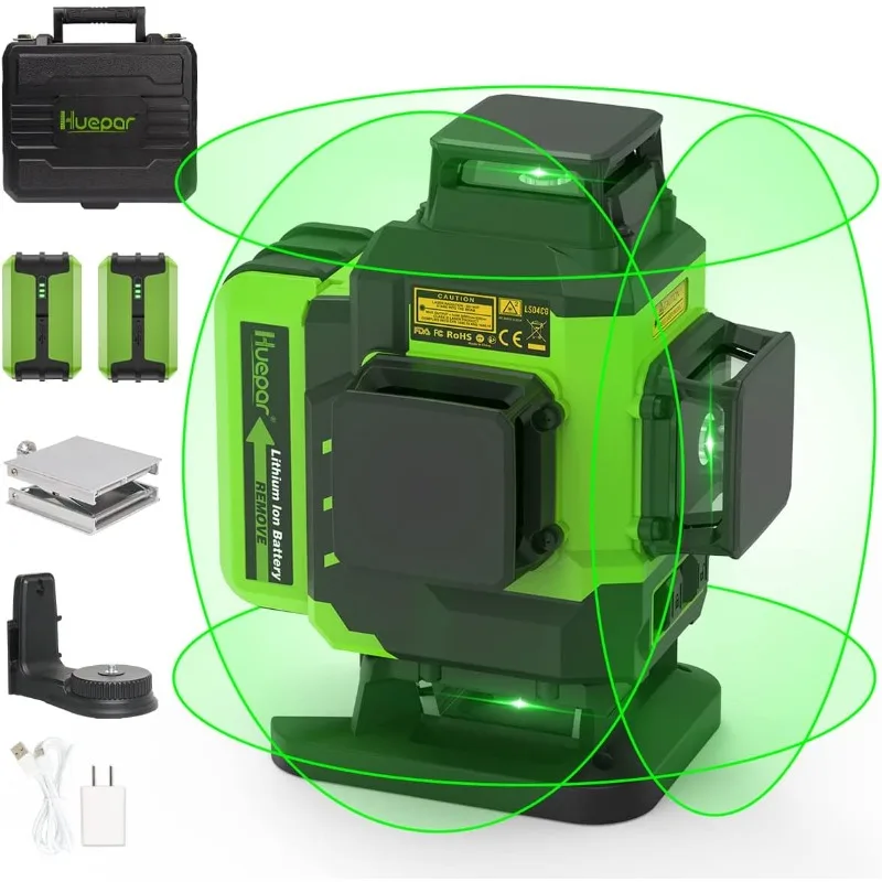 4x360 Laser Level Self-leveling 16 Lines Green Beam 4D Cross Line Tiling Floor Tool-2 x 360 Horizontal & 2 x 360 Vertical