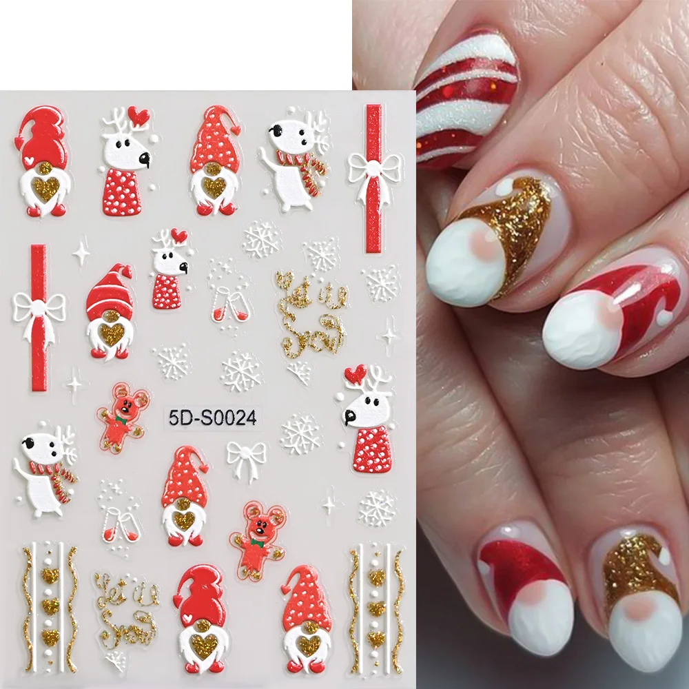 1 قطعة 5D المجسم الذهبي بريق عيد الميلاد مسمار ملصقا الكرتون سانتا ندفة الثلج الأحمر القوس كريستال الكرة مسمار صائق عيد الميلاد مسمار الشريحة #6