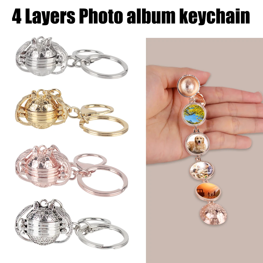 Openable Fashion Album Box Keyring For Women Magic Photo Locket Memory Locket Key Chains 4 Layers Angel Wings Flash Box