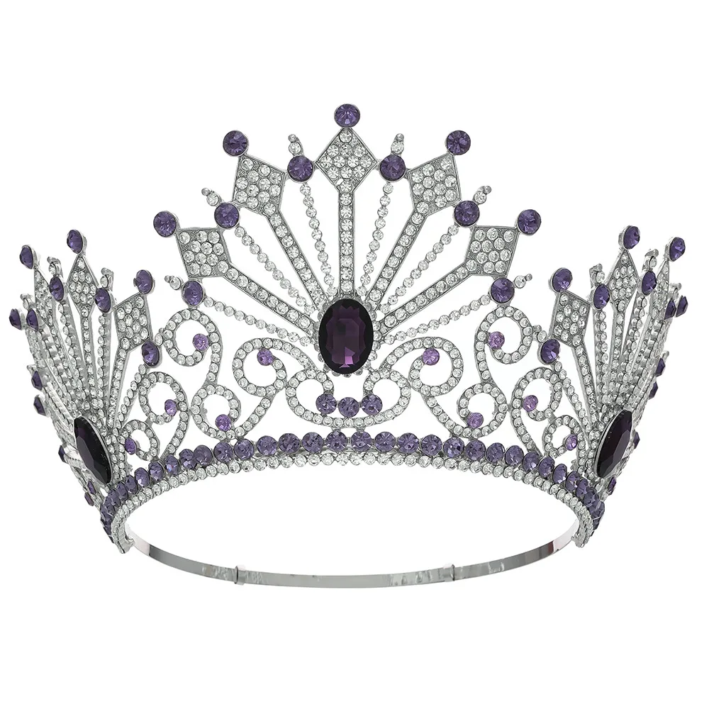 HIMSTORY Big Round Adjustice Miss World Beauty Pageant Champion Tiara Catwalk Laurel Baroque Queen Party Hairband Accessory