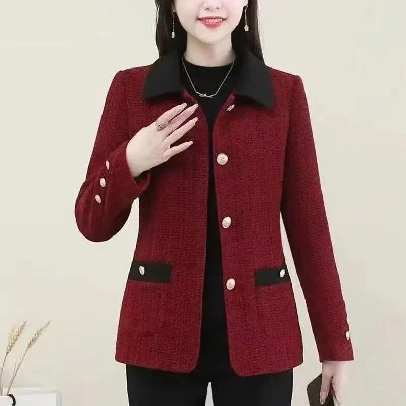 

Red Elegant Vintage Korean Buttons Coats Women Autumn Winter 2025 Fashion Jacket Long Sleeve Luxury Overcoat High Quality Female