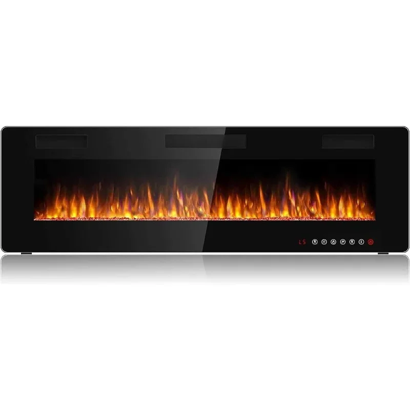 BOSSIN 60 inch Ultra-Thin Silence Linear Electric Fireplace, Recessed Wall Mounted Fireplace, Fit for 2 x 4 and 2 x 6 Stud